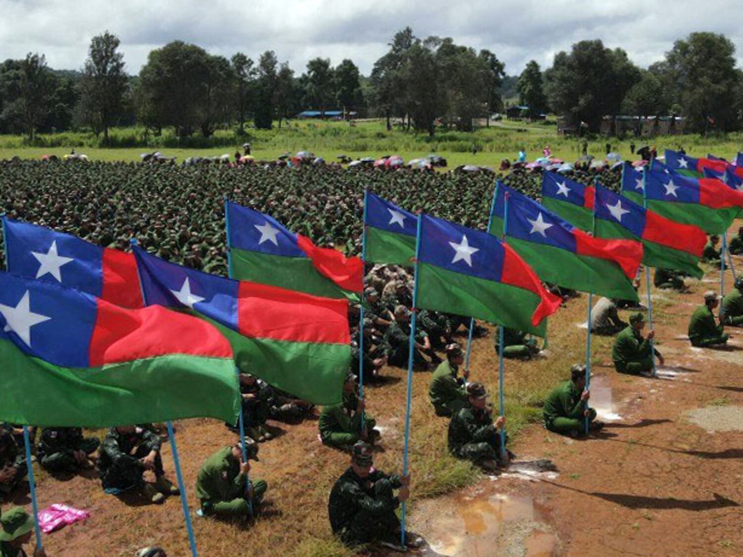 A military training graduation ceremony takes place in Kyauktalongyi township Myanmar, Oct. 3, 2024.
