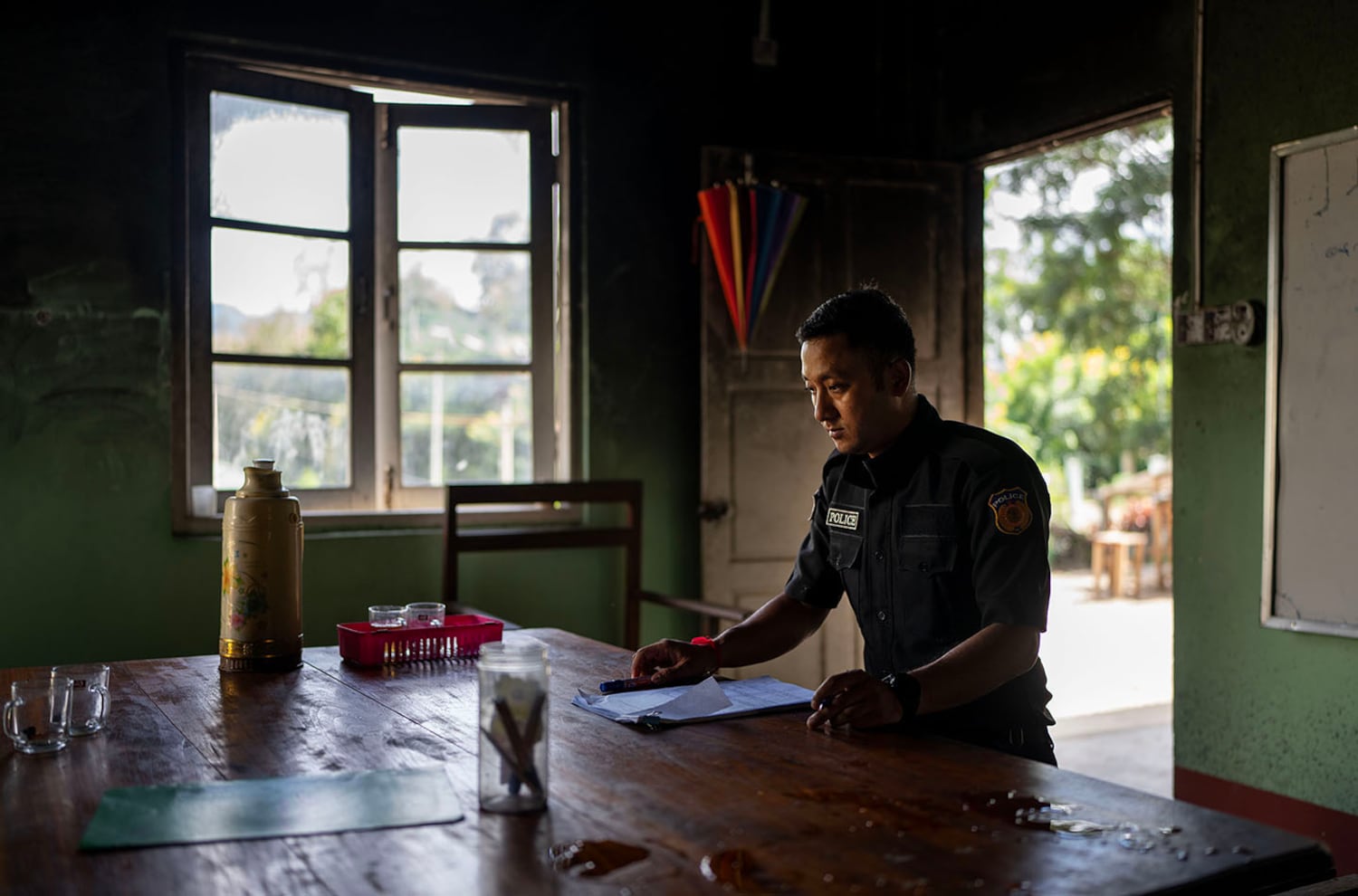 KSP spokesperson Bo Bo is seen at his office in Mese, Kayah state, Myanmar, Oct. 26, 2024.