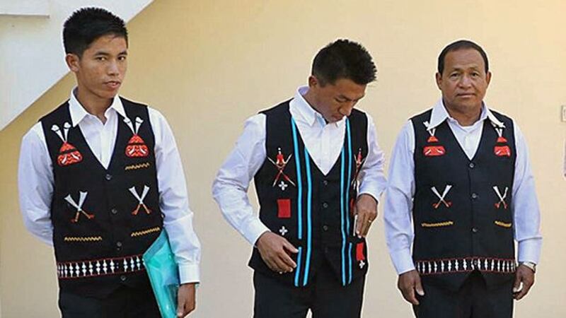 Saw Htein (L), Kyaw Wan Sein (C), and An Kam (R) of the National Socialist Council of Nagaland-Khaplang (NSCN-K) in Myanmar, December 2017.