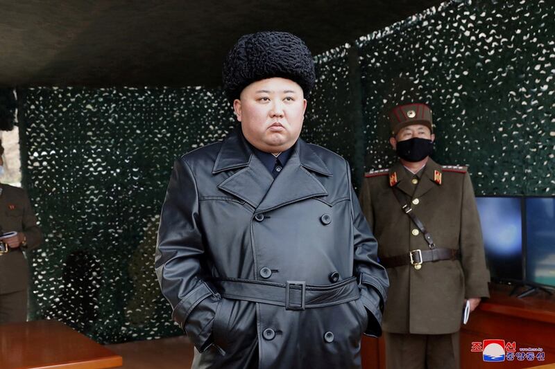Kim Jong Un visits long-range artillery units of the Korean People's Army in this image released March 2, 2020. (KCNA via Reuters)