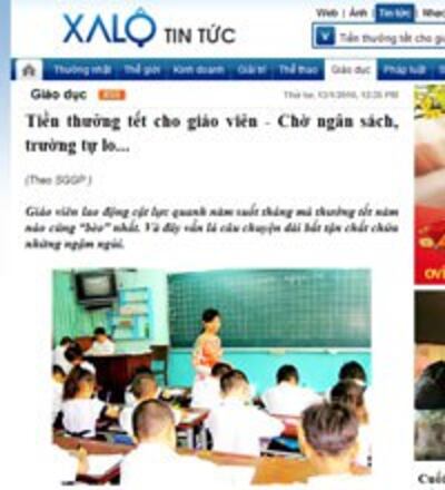 Tiền thưởng Tết cho giáo viên...Chờ ngân sách...Trường tự lo-(Trang web Xa Lộ Tin Tức)