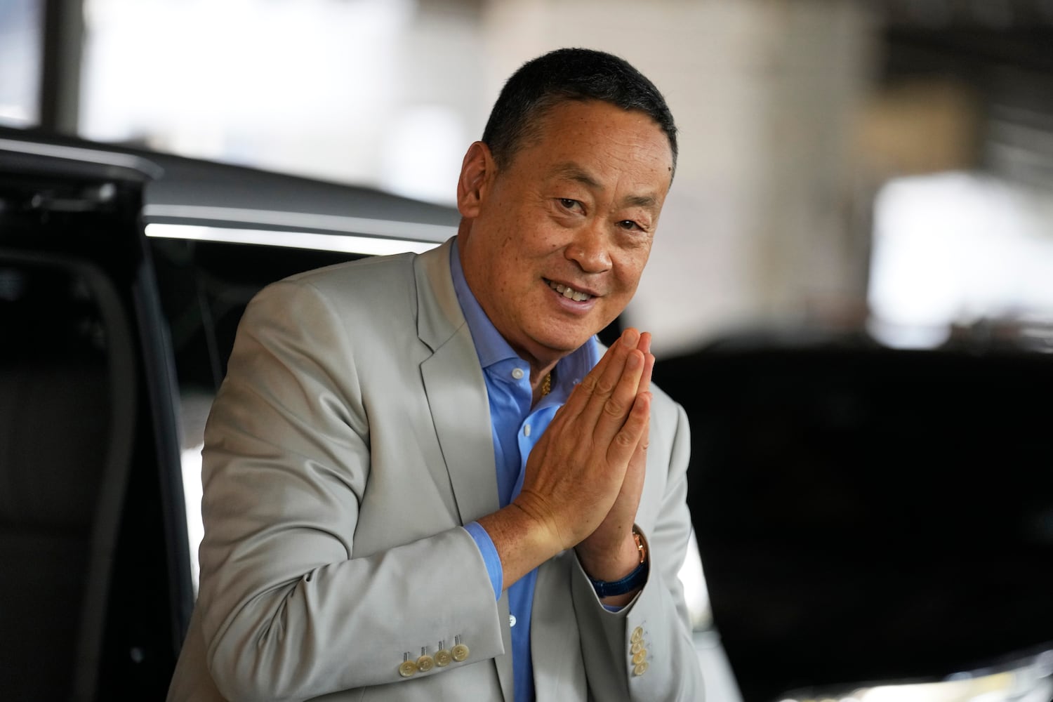 Thai Prime Minister Srettha Thavisin arrives at the Ploenchit market in Bangkok on the day the Constitutional Court removed him from office, Aug. 14, 2024. [Sakchai Lalit/AP]