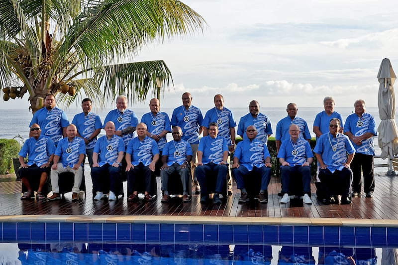 Leaders of Pacific island nations at the Pacific Islands Forum summit in Honiara, Solomon Islands, on Sept. 11, 2025.