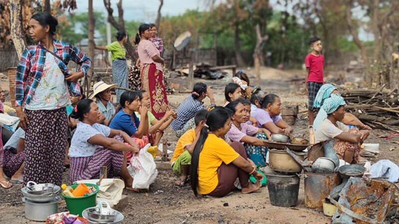 Displaced people from Palaw township, Yinmabin district, Sagaing region, are seen on Nov. 21, 2023.