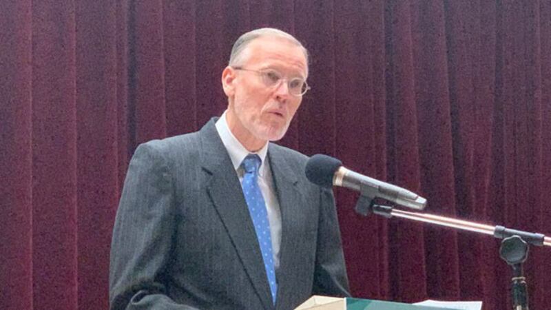 美国在台协会台北办事处长郦英杰建议台湾补上孔子学院关闭缺口。（记者 黄春梅摄）