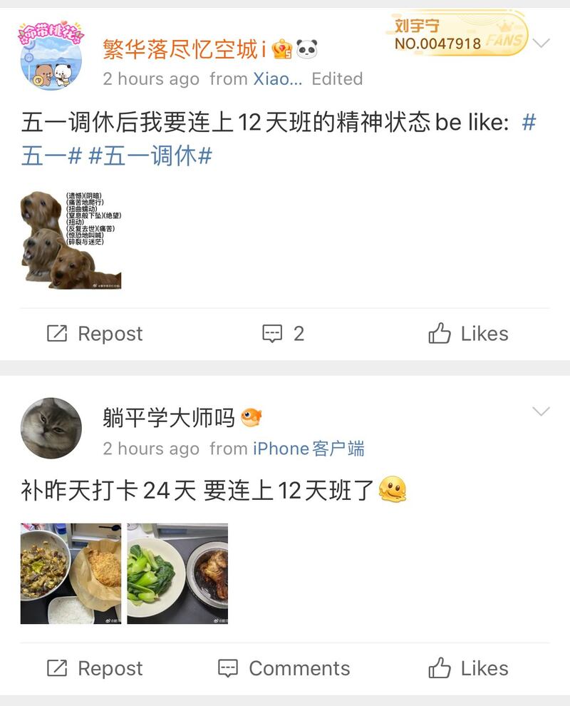许多网友表示自己会连上十二天班（微博截图）