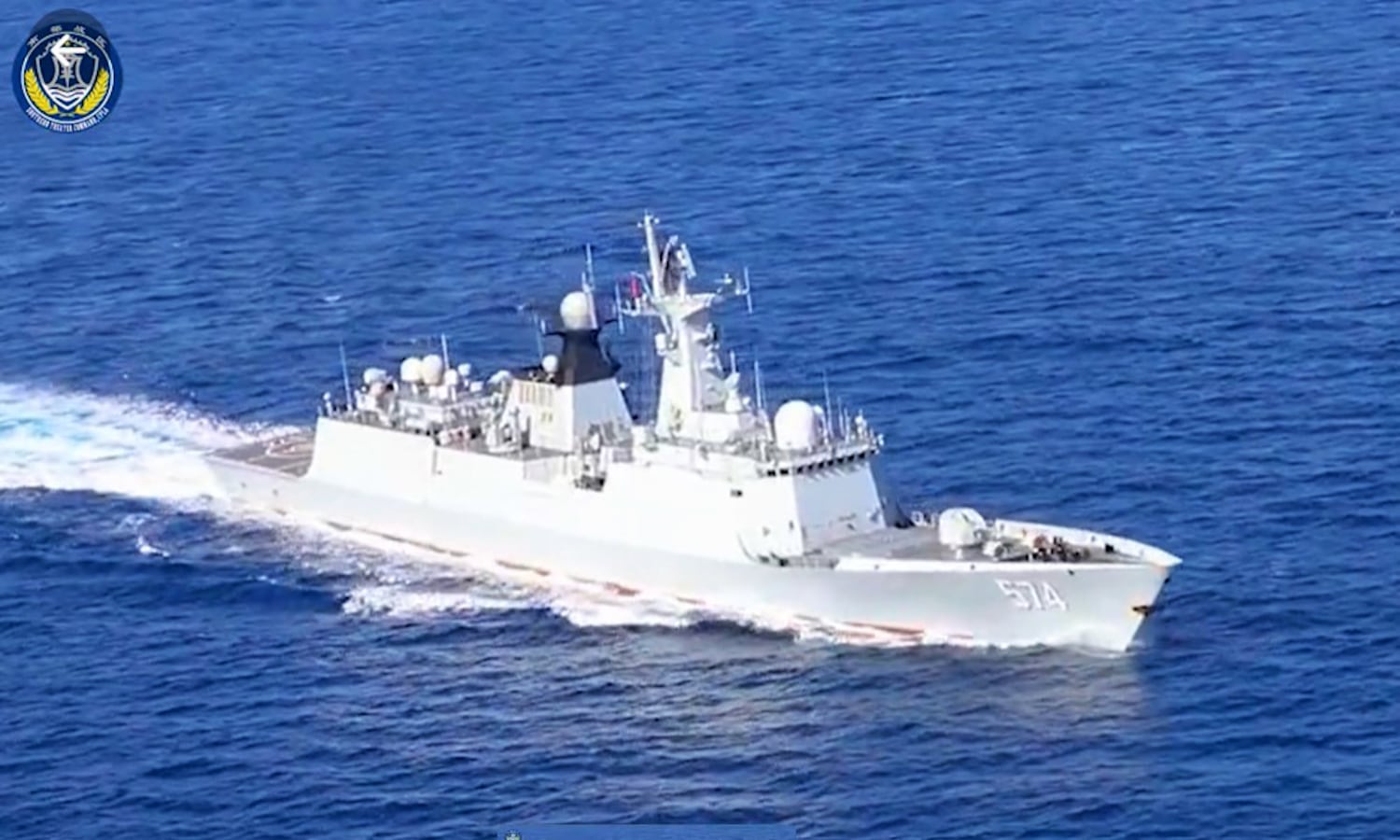 China’s frigate Sanya (574) during the combat patrol at Scarborough Shoal in the South China Sea on Feb. 27, 2025.