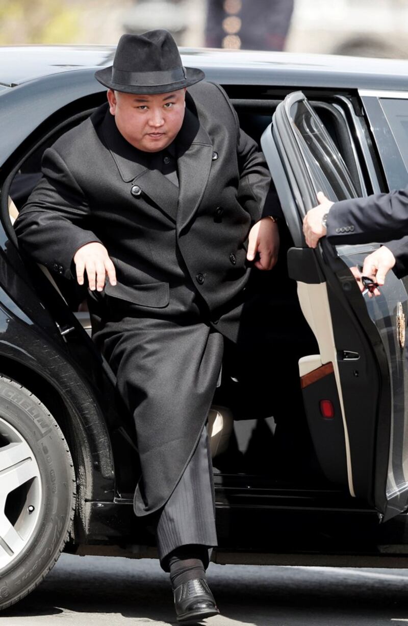 Kim Jong Un arrives at the railway station before his departure in Vladivostok, Russia on April 26, 2019. (Reuters)