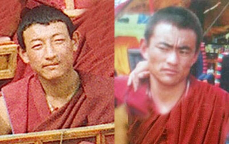 現年30歲格德寺僧人洛桑桑杰（右），8月17日被警方帶走，至今下落不明。另一位僧人桑堆（左）曾被當局拘留一星期，多次審問後才獲釋。（維權人士提供）