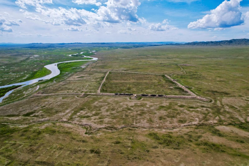 Turkish and Mongolian archeologists excavate the ruins of Togu Balik in northern Mongolia in 2024. (Turkey's Ministry of Culture and Tourism/Turkish Cooperation and Coordination Agency)
