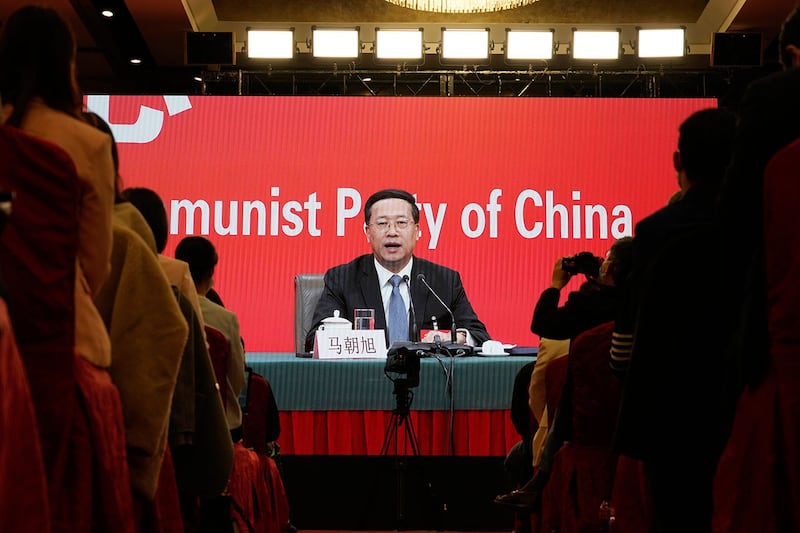 中国外交部副部长马朝旭出席中共20大第四场记者会(美联社)
