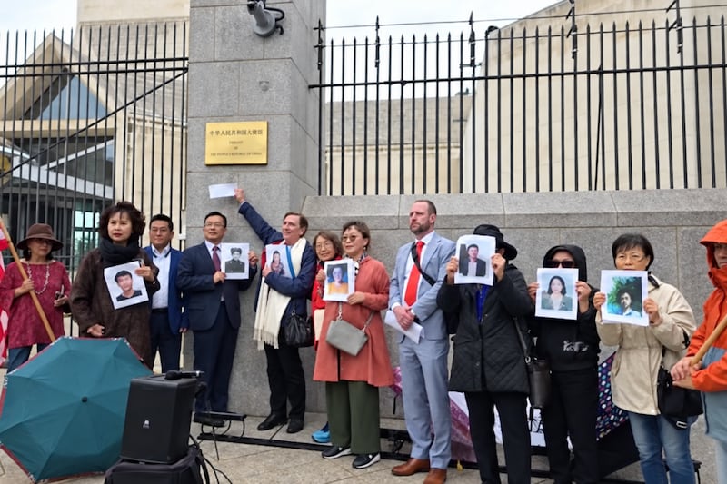 Demonstrators protest outside the Demonstrators protest outside the Chinese Embassy in Washington on Sept. 22, 2026, against the forced repatriation of North Korean escapees ahead of Chinese President Xi Jinping’s state visit to the United States.