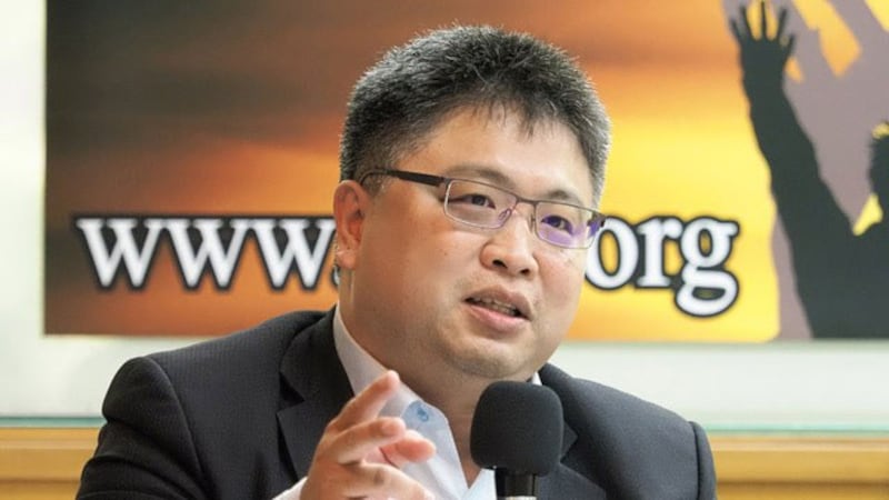 台湾国际法学会秘书长林廷辉认为，在台操作“武吓”效应减低。(记者 黄春梅摄)
