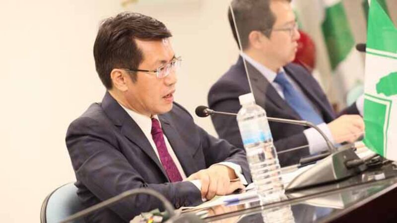 民进党立委罗致政指出，日本福岛食品进口台湾没有时间表。(民进党提供)