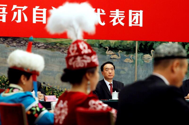 2017年10月19日,新疆维吾尔自治区党委书记陈全国参加十九大新疆代表团讨论会。 (REUTERS)