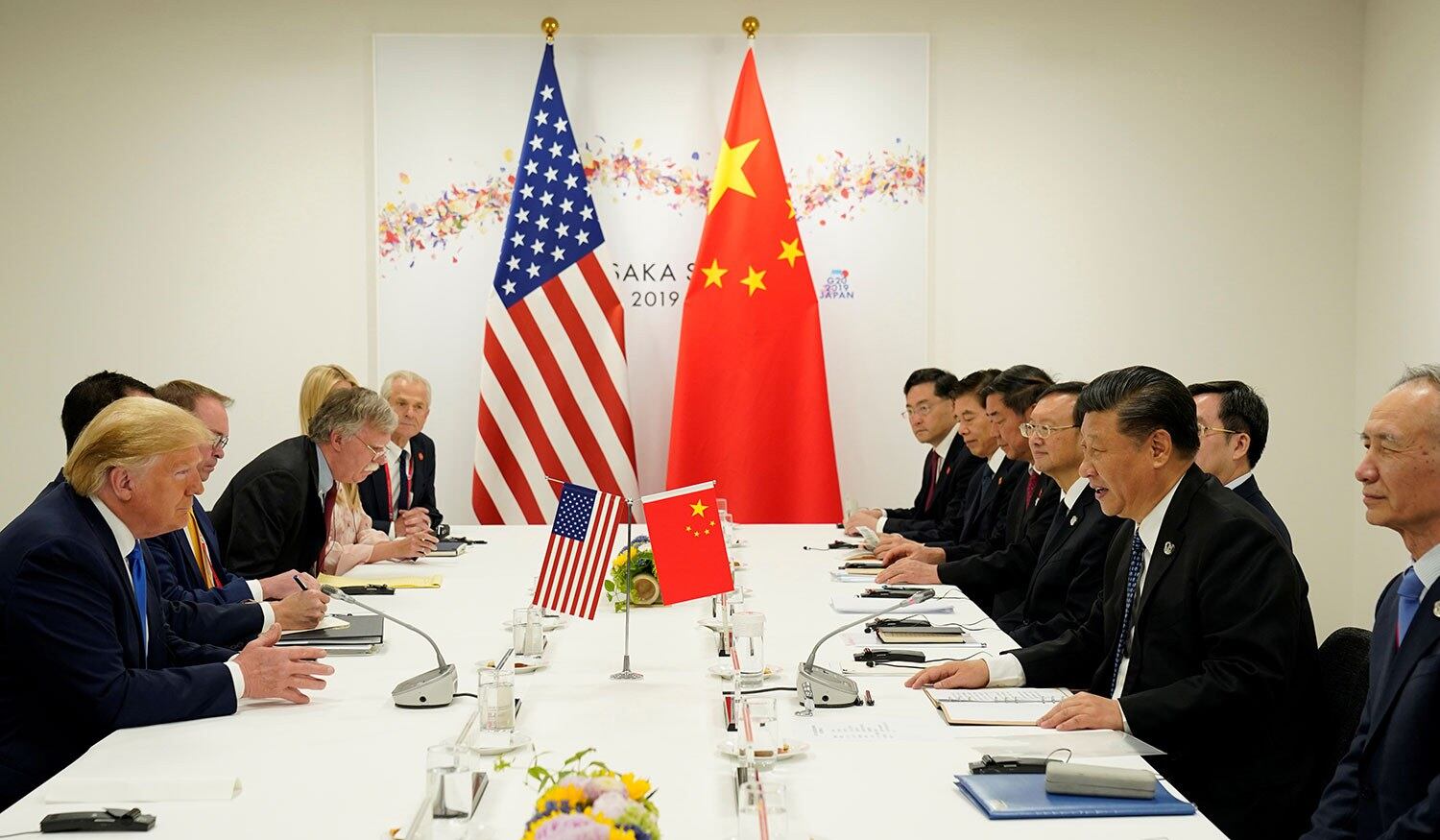 美國總統特朗普和中國國家主席習近平，2019年6月29日上午10點50分舉行雙邊會談。（美聯社）