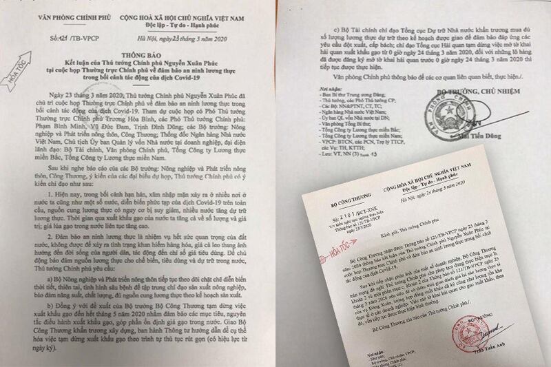Thông báo số 121 của Văn Phòng Chính phủ ban hành ngày 23/3/2020 và Văn bản của Bộ Công thương gửi Thủ tướng Chính phủ ngày 24/3/2020.
