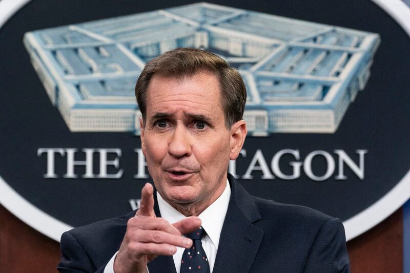 Pentagon spokesman John Kirby speaks during a media briefing at the Pentagon, Nov. 8, 2021. Credit: AP