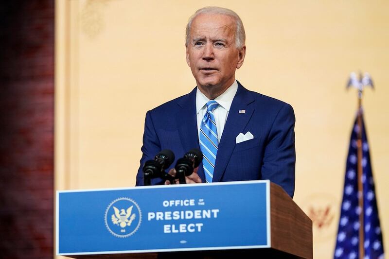 Hình minh hoạ. Tổng thống đắc cử Joe Biden tại Wilmington, Delaware, Mỹ hôm 25/11/2020