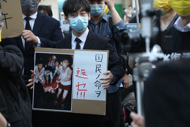 2022年港警禁止港人入維園悼念六四,激起海外的六四活動遍地開花,在東京的中國人開始參與悼念活動。(張仕仁攝)
