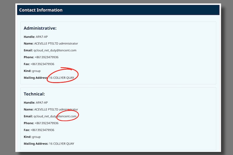 A Radio Free Asia investigation revealed the website to be registered to a Singapore address in South Korea.