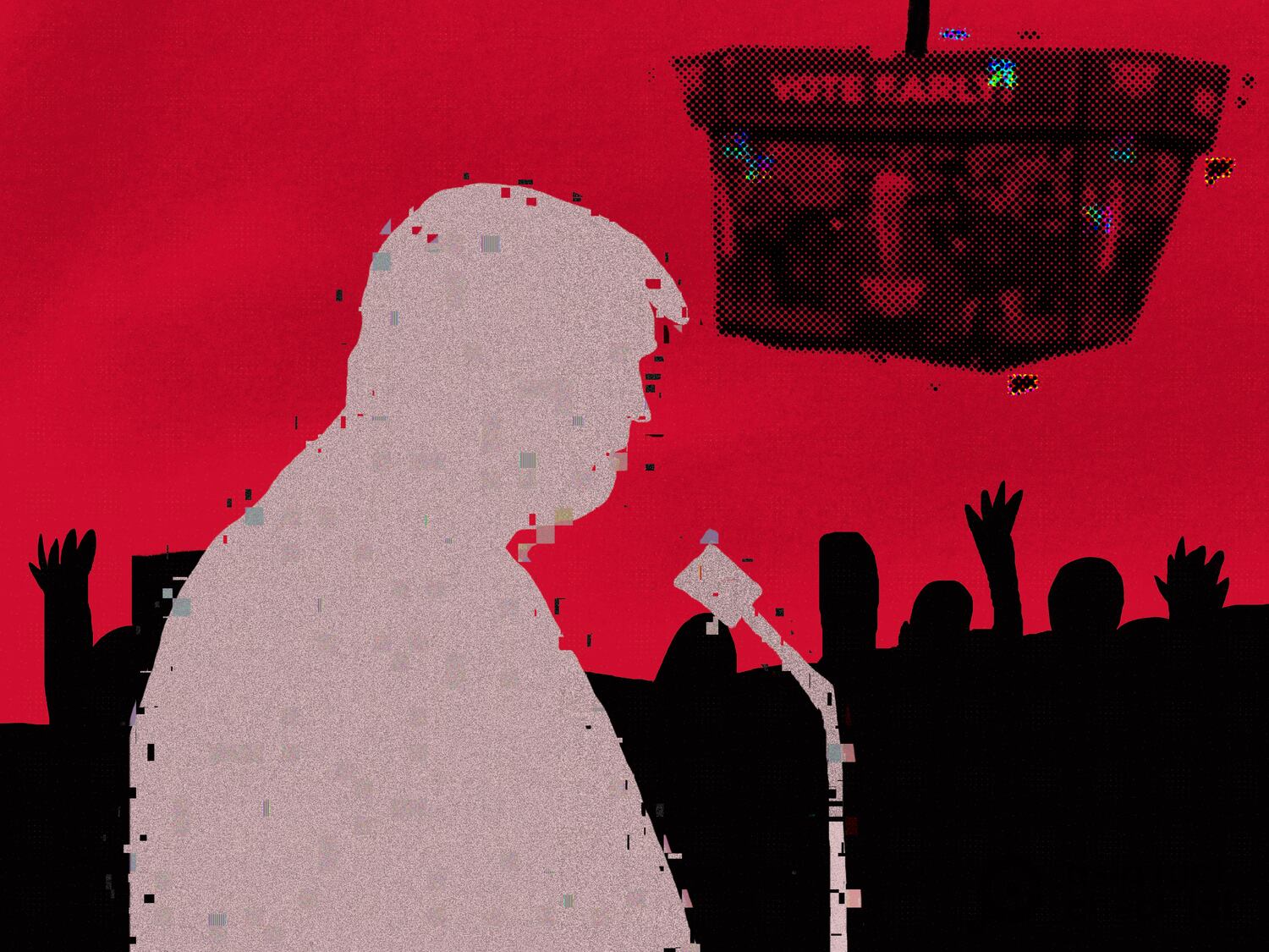 Does a photo show people lining up for a Trump rally in New York?