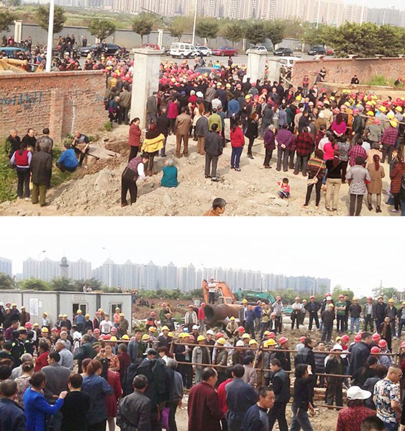 3月24日，成都雙流華陽鎮古城小區被當局強行施工，近千名村民到場阻止，雙方對峙。（照片來自中國天網）