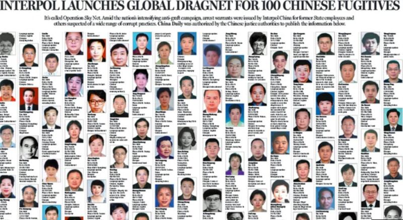 中国公布100名涉嫌经济犯罪外逃人员全球通缉名单(网页截图)