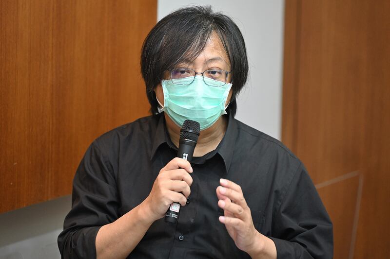 華人民主書院理事長曾建元：重建的「國殤之柱」計劃今年在台北舉行的六四紀念活動展出。（鍾廣政 攝）