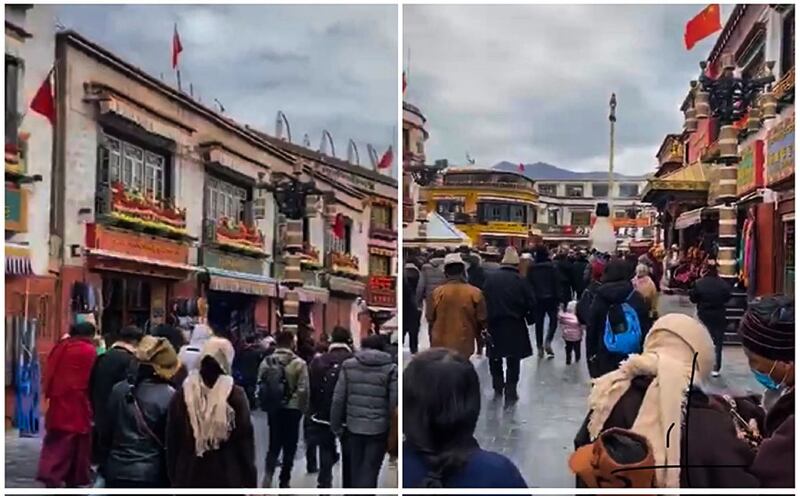 武汉肺炎疫情在中国尚未全面控制之际,民众三五成群出现在拉萨街头(受访人独家提供)