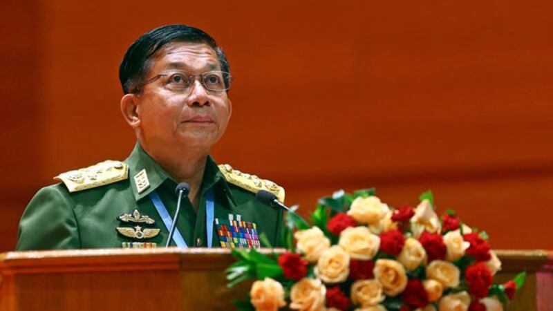 Myanmar's military chief Senior General Min Aung Hlaing speaks during the opening ceremony of the third session of the 21st-Century Panglong Conference in Myanmar's capital Naypyidaw, July 11, 2018.