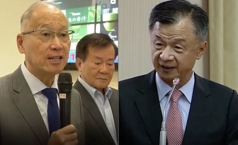 台湾的海基会董事长李大维（左）、陆委会主委邱太三（右）26日对台湾女婿、八旗出版社总编辑富察遭案表示看法。（记者陈建宏摄、立法院直播截图）