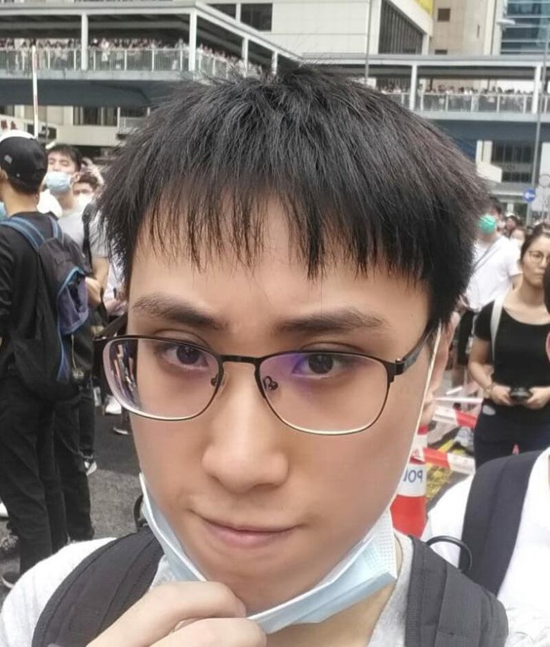 图为受访者，香港大学生戴维在6月12日的示威活动现场 。（戴维提供） 