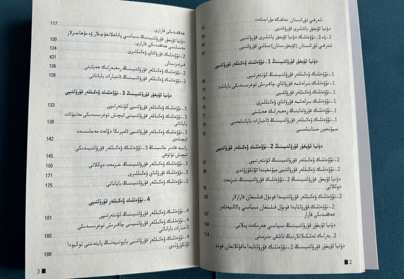 ئىستانبۇلدا نەشر قىلىنغان «دۇنيا ئۇيغۇر قۇرۇلتىيىنىڭ 20 يىلى» نامدىكى كىتابنىڭ مۇندەرىجىسى. 2024-يىلى ماي.