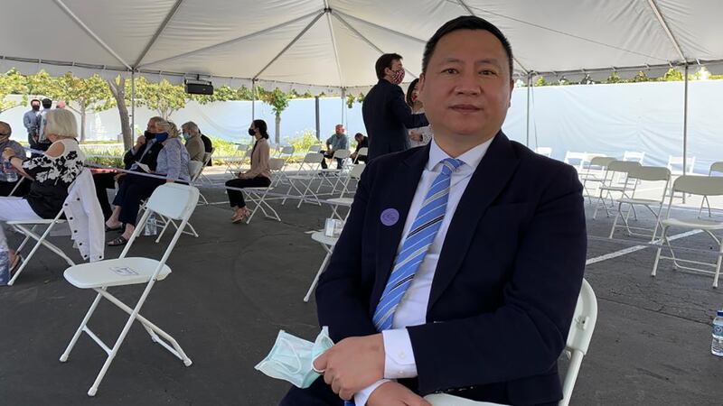 王丹對本台說蓬佩奧提出對他掌聲致敬，其實是代表美國對八九天安門運動參與者的致敬。（黄慈萍提供）