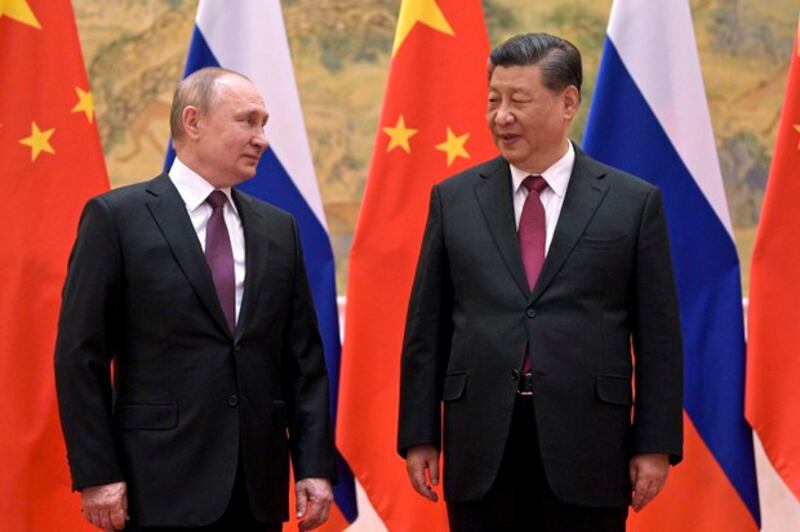 2022年2月4日,普京与习近平在中国北京会面。(美联社)