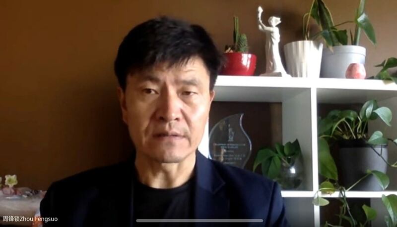 中国人权执行主任周锋锁认为秦刚发言相当讽刺。 (记者郭宸綺拍攝)