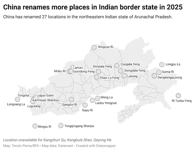 Beijing gives Chinese names to 27 places in the border state of Arunachal Pradesh, asserting it has sovereignty, not India.