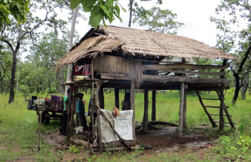 ខ្ទម​ស្រែ​របស់​ជនជាតិ​ភាគ​តិច​កួយ នៅ​ក្នុង​ព្រៃ​ដាច់ស្រយាល​ជាប់​ព្រំដែន​ស្រុក​ឆែប នៃ​ខេត្ត​ព្រះវិហារ។ រូបថត​ថ្ងៃ​ទី​៧ សីហា ឆ្នាំ​២០១៤