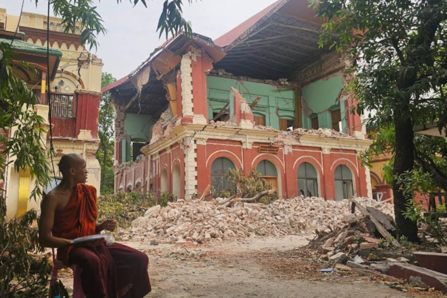 Monasteries damaged by the earthquake in Mandalay. Photo taken on April 7, 2025.