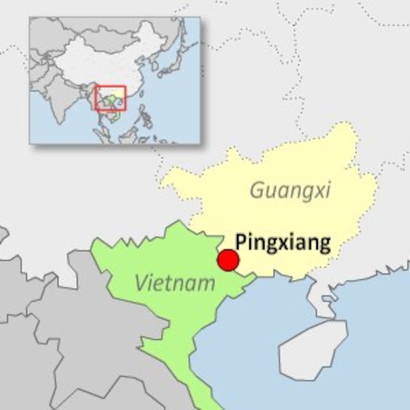A map showing Pingxiang in China's Guangxi Zhuang Autonomous Region. (RFA)