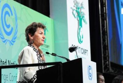 Bà Christiana Figueres, người Tổng thư ký điều hành Ủy ban khí hậu LHQ (UNFCCC) phát biểu tại Hội Nghị