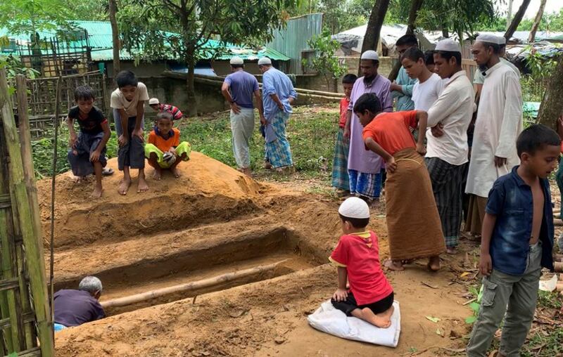 A grave is prepared for Muhib Ullah, a Rohingya leader who was assassinated in the Kutapalong camp in Bangladesh, Sept. 31, 2021. Credit: AP