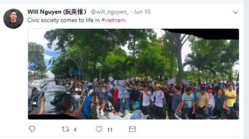 Twitter của Will Nguyễn về cuộc biểu tình ở Sài Gòn hôm 10/6/2018