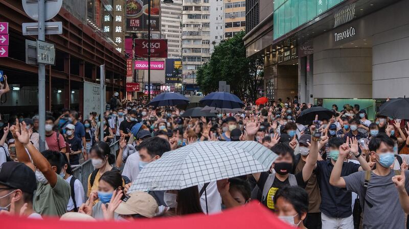 2020年7月1日，香港民众进行反“国安法”大游行。（维基百科）