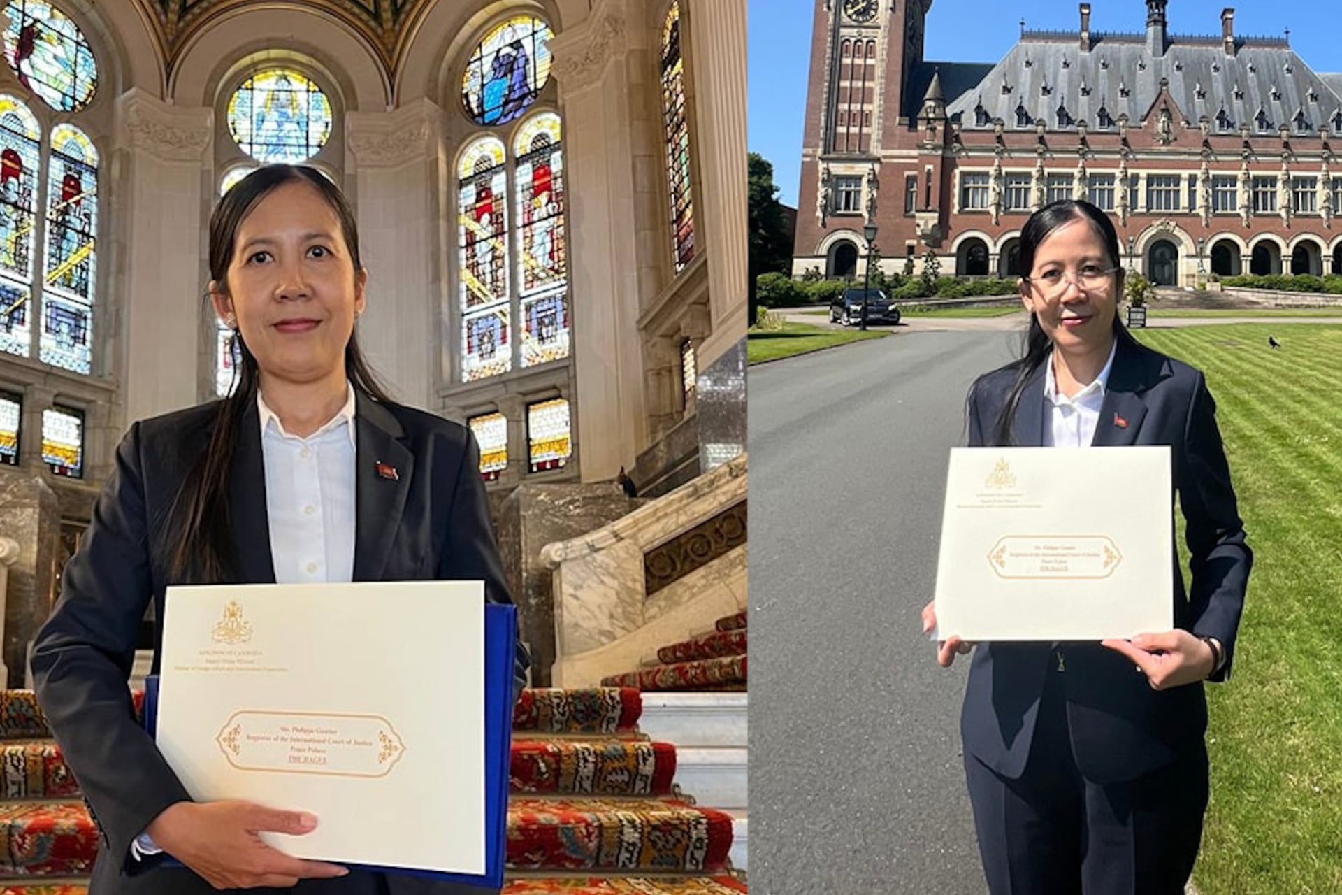 Ambassador of the Kingdom of Cambodia to the Netherlands, Kimsour Sovannary, brings document to file in ICJ on16 June 2025.
