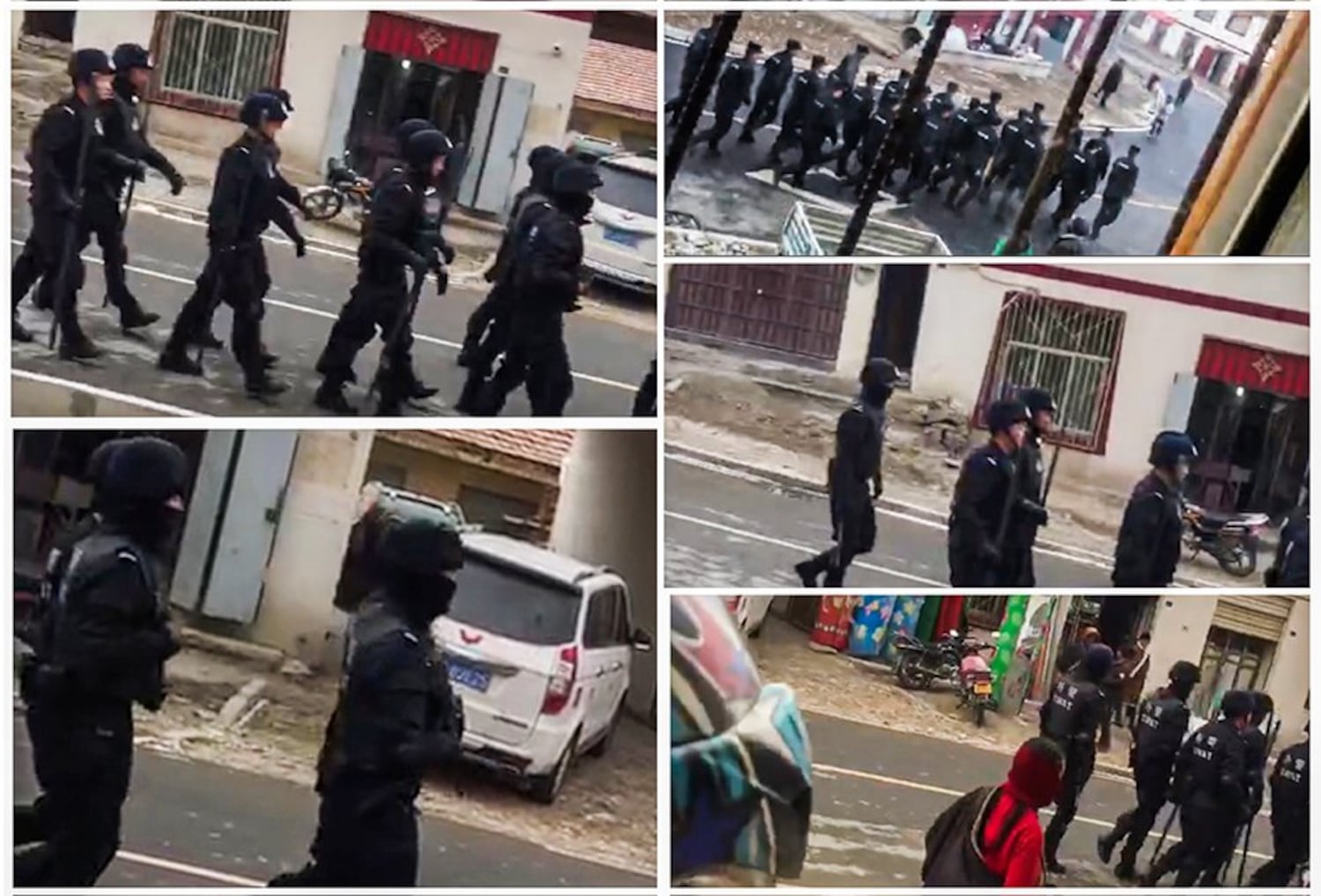 军警在石渠县温波境内列队巡逻时(受访人提供)