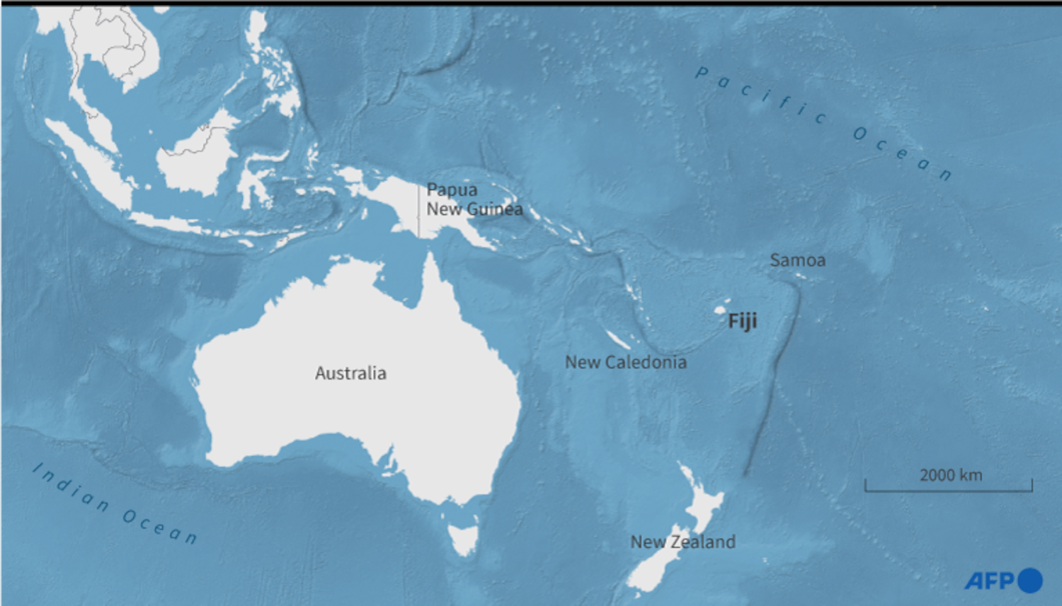 A map showing the location of Fiji within the Pacific region.